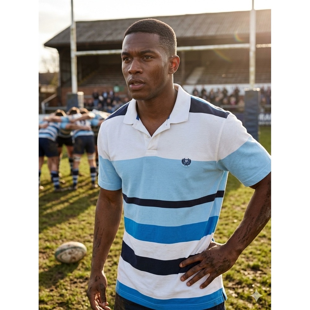 Phat Farm Mens Big & Tall 3X‎ Polo Shirt Blue White Striped Cotton Rugby NWT
